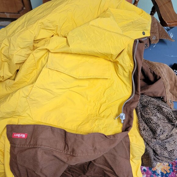 Marlboro Vintage 90s Reversible Duster / Rain Coat Medium Men Women Yellow Brown - Picture 12 of 15